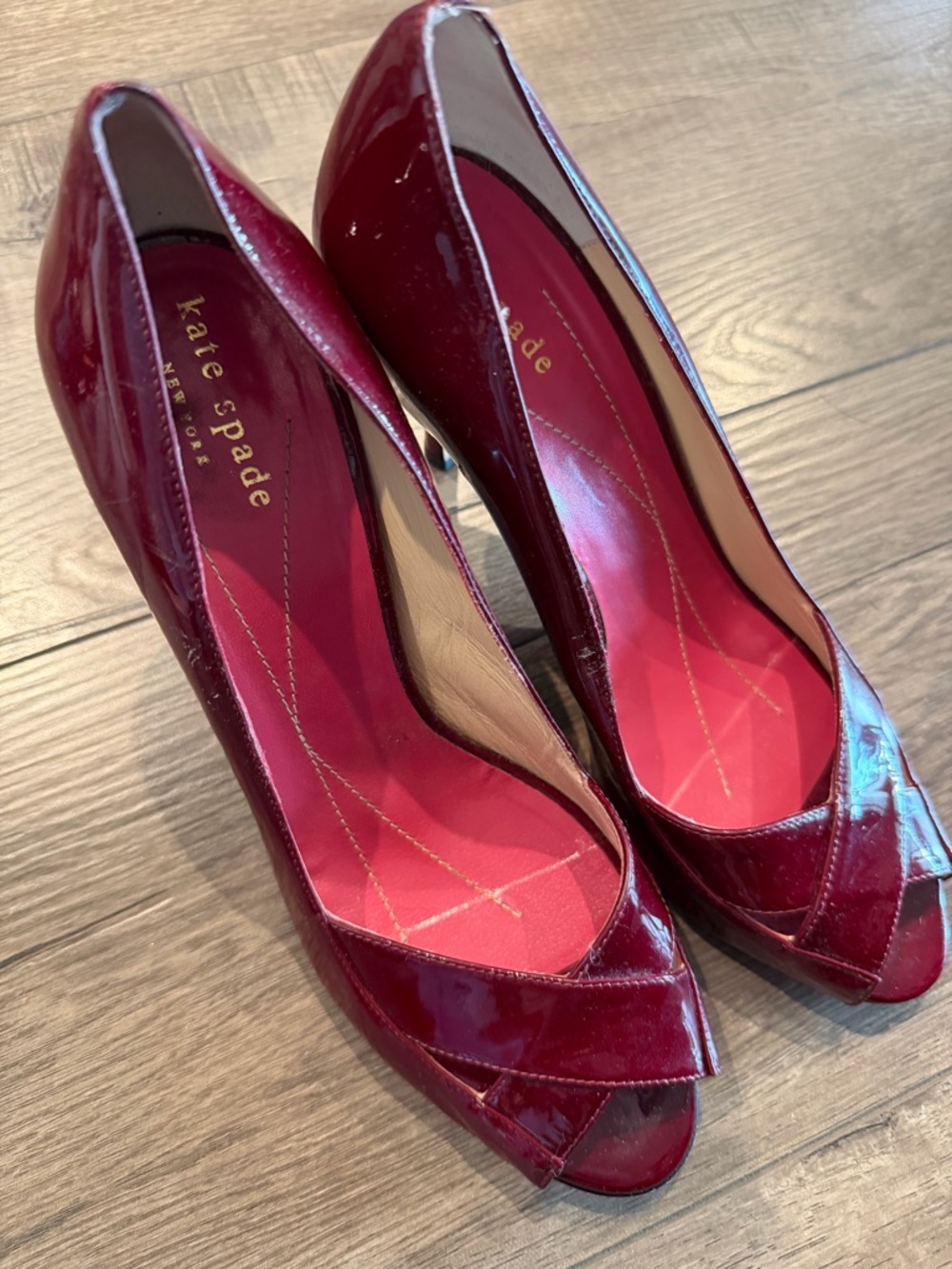 kate spade Burgundy Patent Peep-Toe Heels